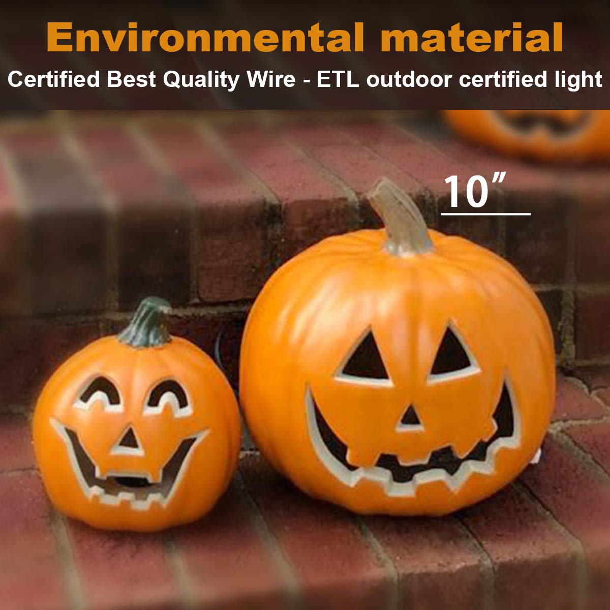 10" Jack-o'-Lantern - Halloween Light Up Pumpkin Lantern with ETL Certified Cord and 2 Safety Fuse - Indoor Outdoor Jackolantern Decoration for Halloween Party Home Décor - Lightened Pumpkin 10 Inch