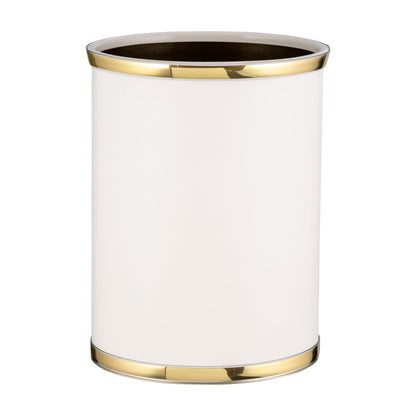 Kraftware 50274 Sophisticates W/Polished 14" Oval Waste Basket Wastebasket, White with Brass