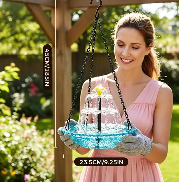 Solar Cascade Hanging Bird Bath Fountain, 2026 Upgraded Hanging Bird Bath with Flowing Water for Outdoors Garden Patio Backyard Lawn Decor (Blue)