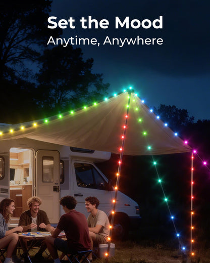 Bylitodt Camping String Lights, 32.8ft RGB Retractable Tent String Lights