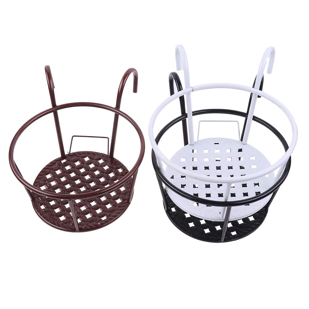 Hanging Railing Planters Baskets Art Hanging Flower Stands Balcony Flower Pot Holders Plant Iron Racks Fence Metal Potted Stand Mounted Balcony Round Plant Basket Shelf Container Box,Garden Steel Pots