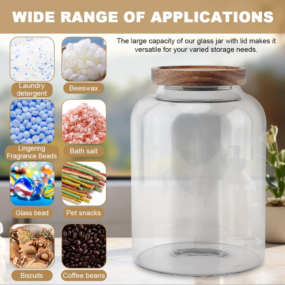 Saycker Bath Salts Glass Jar, Bath Salt Container with Wooden Lid and Scoop, Airtight Storage Jar, Glass Food Storage Jars for Home Decor,Tea,Spice,Cereal, Egg,Flour,Coffee(73 oz,Clear)