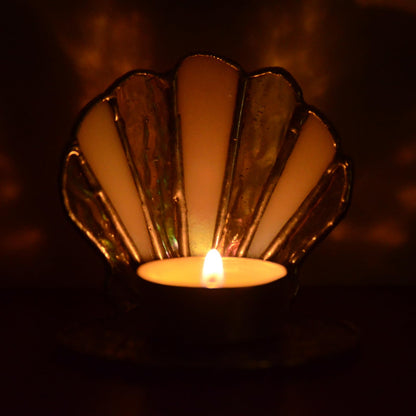 Handmade Stained Glass Shell Candle Holder - Elegant Tabletop Decor for Living Room, Bedroom & Dining Room, for Women, Mom & Wife for Valentine's Day, Christmas, Birthday & Anniversary
