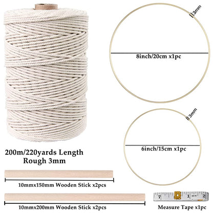 ZXCDINO 152pcs Macrame Kit for Beginners: Natural Cotton Macrame Cord, Wooden & Metal Rings, Beads, Sticks & Hoops - Perfect for Macrame Plant Hangers & Home Decor