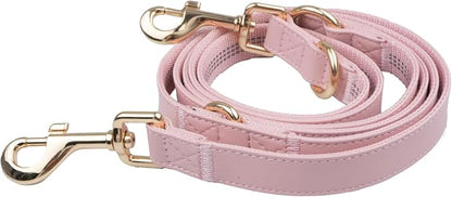 Leather Dog Collar and Leash Set 7FT Reflective at Night - Soft and Easy to Clean Vegan Leather with Gold Metal Buckle for Small Medium Large Dogs (L, Pink)