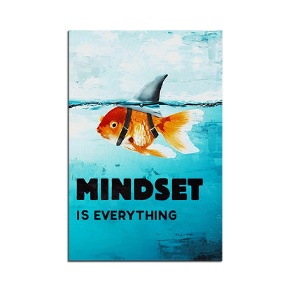 Inspirational Goldfish Poster Canvas Wall Art Mindset is Everything Inspiring Entrepreneur Quotes Poster Print Artwork Living Room Bedroom Office Decoration Frame Ready to Hang[12''W X 18''H]