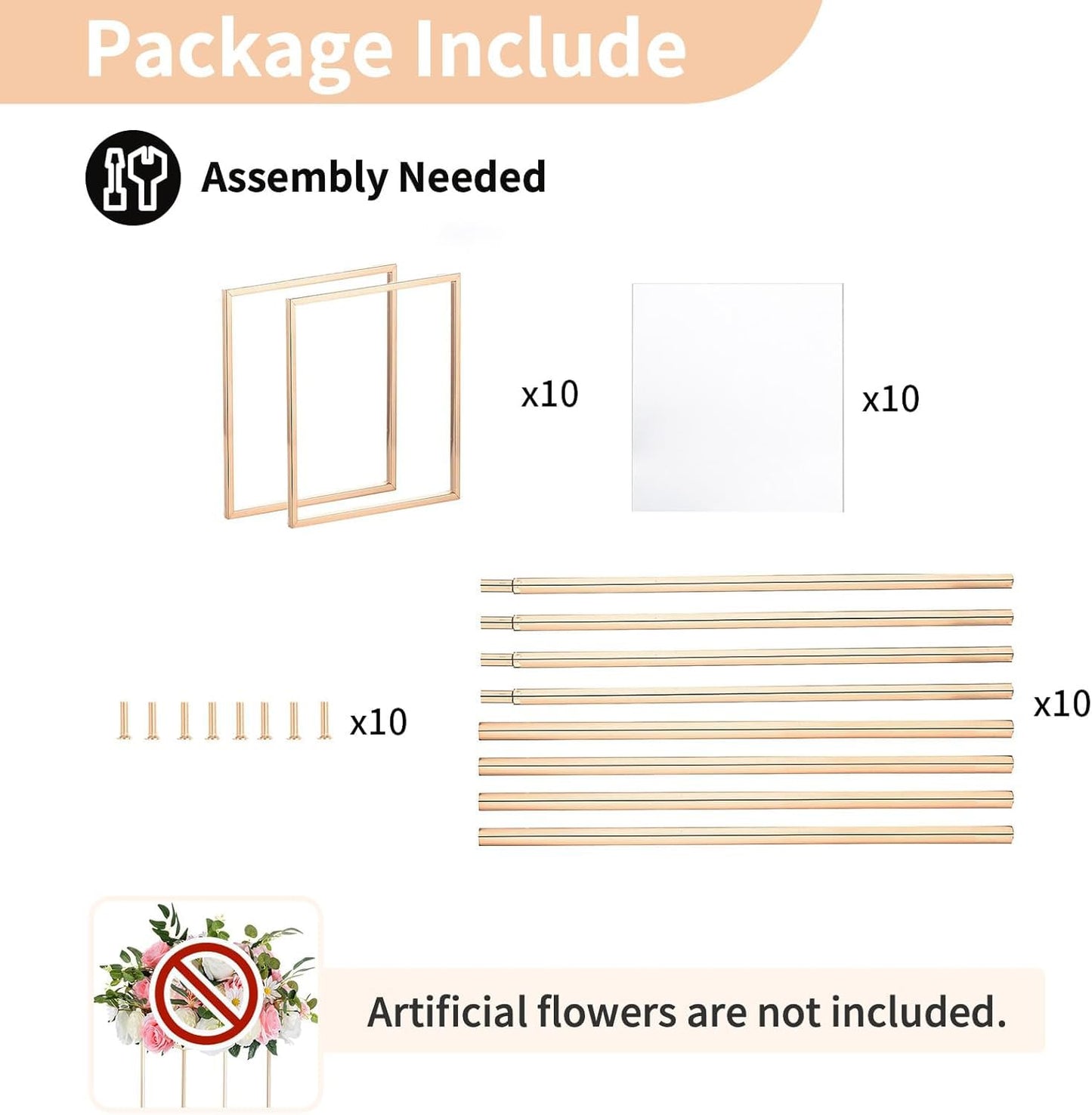 Nuptio Wedding Centerpieces Gold Vases: 10 Pcs 23⅝ inch Tall Flower Stand Metal Floor Vase Column Geometric Centerpiece Stands Rectangular Display Rack for Weddings Party Decoration
