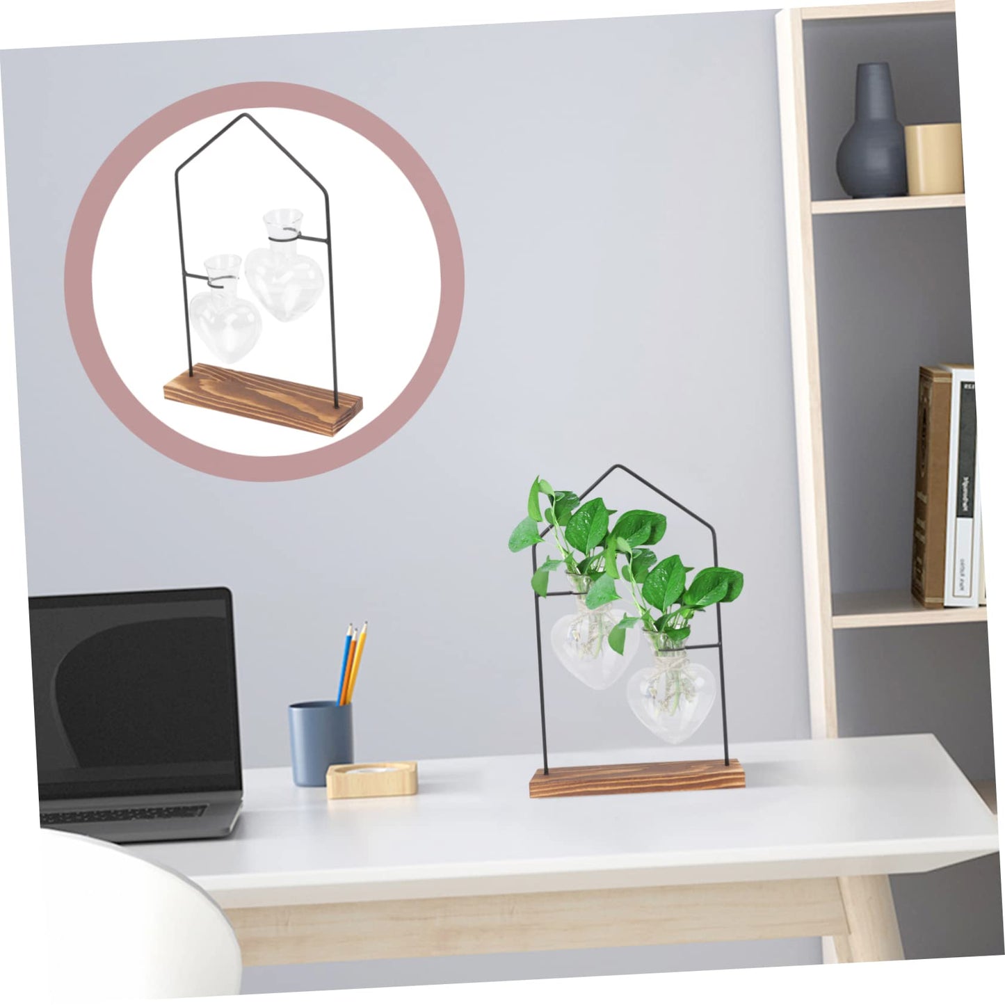 YARNOW 1set Glass Hydroponic Planter Iron Stand for Indoor Plant Terrarium Elegant Decoration for Home Office and Events Unique Scandinavian Design