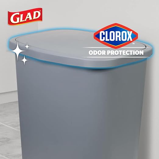 Glad 20 Gallon Trash Can with Clorox Odor Protection | Plastic Kitchen Waste Bin | Hands Free with Step On Foot Pedal and Garbage Bag Rings, Grey