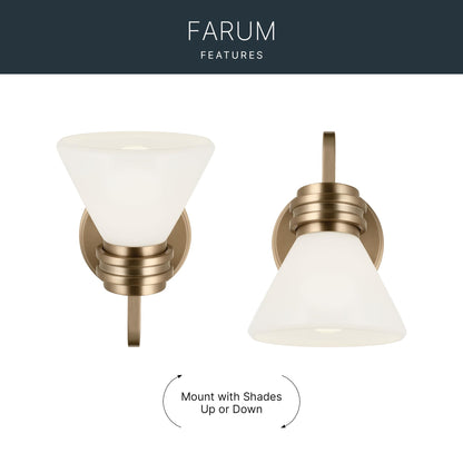 Kichler Farum 9.5 Inch 1 Light Wall Sconce with Opal Glass in Champagne Bronze, for Fireplace, Kitchen, Bedroom, Hallway, or Vanity, (7.25" W x 9.5" H), 55153CPZ