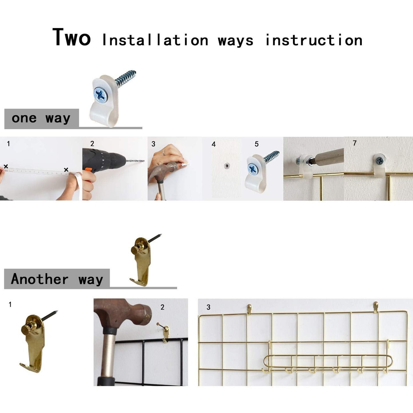 FRIADE Wall Grid Panel for Photo Display,Wall Storage Organizer,5 Metal Clips & 3 S Hooks & 4 Nails & 4 Plastic Hanging Buckles and 4 Screws Offered,Size 17.5" x 11.8",Set of 2 (White)