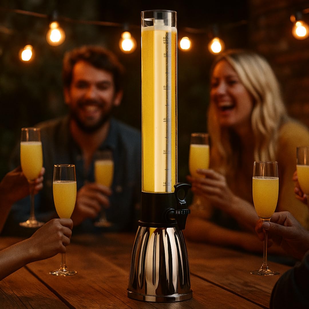OGGI Beer Tower 88oz - Beverage Dispenser with Spigot & Ice Tube, Margarita Tower, Mimosa Tower, Perfect Drink Dispensers for Parties, Drink Tower, Holds 6 Pints of Beer – Stainless