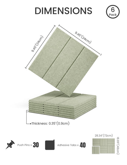Felt Bulletin Board Tiles -28"x18" with 40 Adhesive Tabs, Cork Board Alternative for Office Decor, Push Pin Board Wall Organizer 6-Pack (Sage)