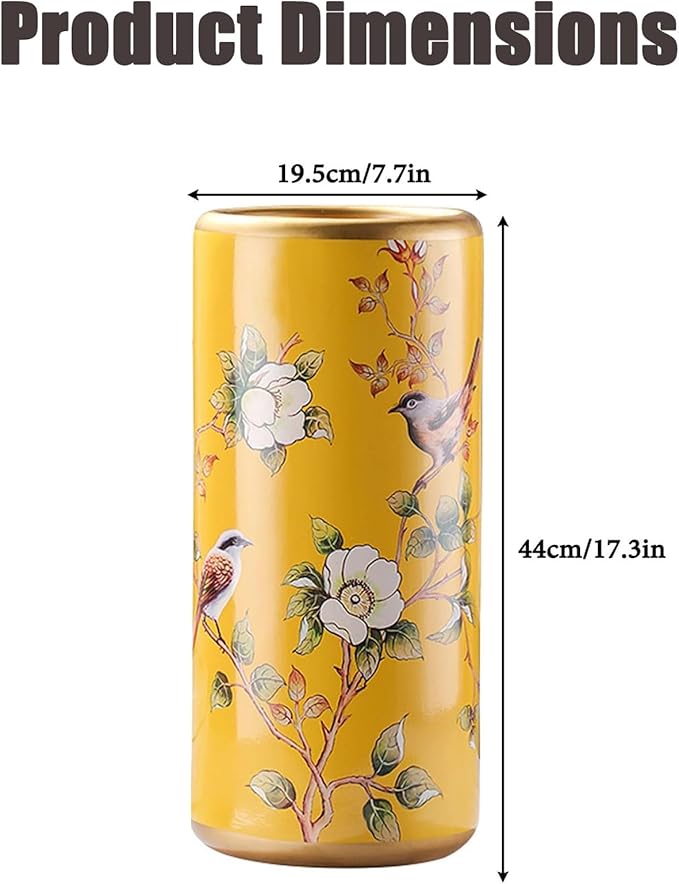 Ceramic Entryway Umbrella Stand,Handmade Appliques Chinese Umbrella Stand Barrels,Vintage Floor Standing Cane Holder Placed & Flower Vases for Hotel Office Home Entrance,A,17.3in