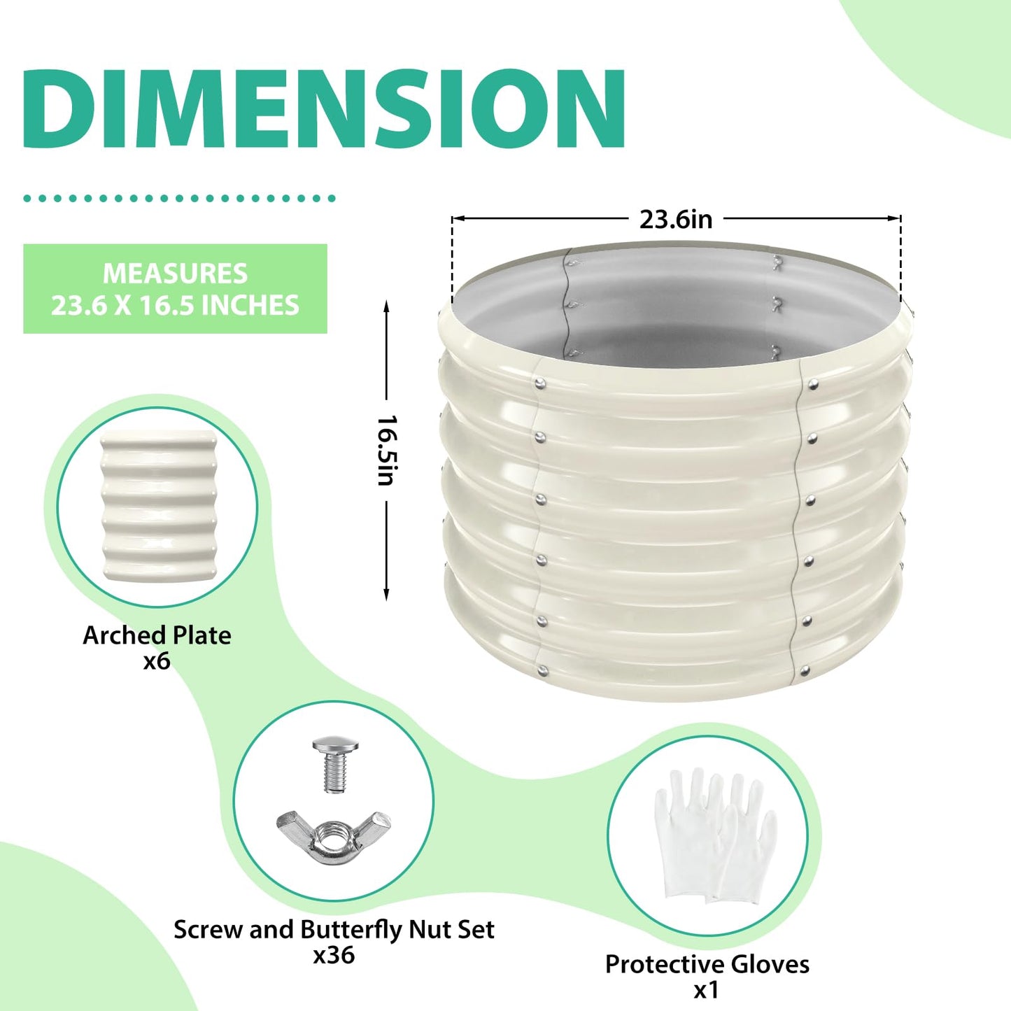 YSEJOMP 17" Tall Round Outdoor Garden Raised Garden Bed Kits-0.8MM Thick Metal Raised Planter Bed/Ground Planter Box for Variety of Flowers,Herbs,Vegetables,Trees (Cream White, 24 Dia X 16.5 inches)