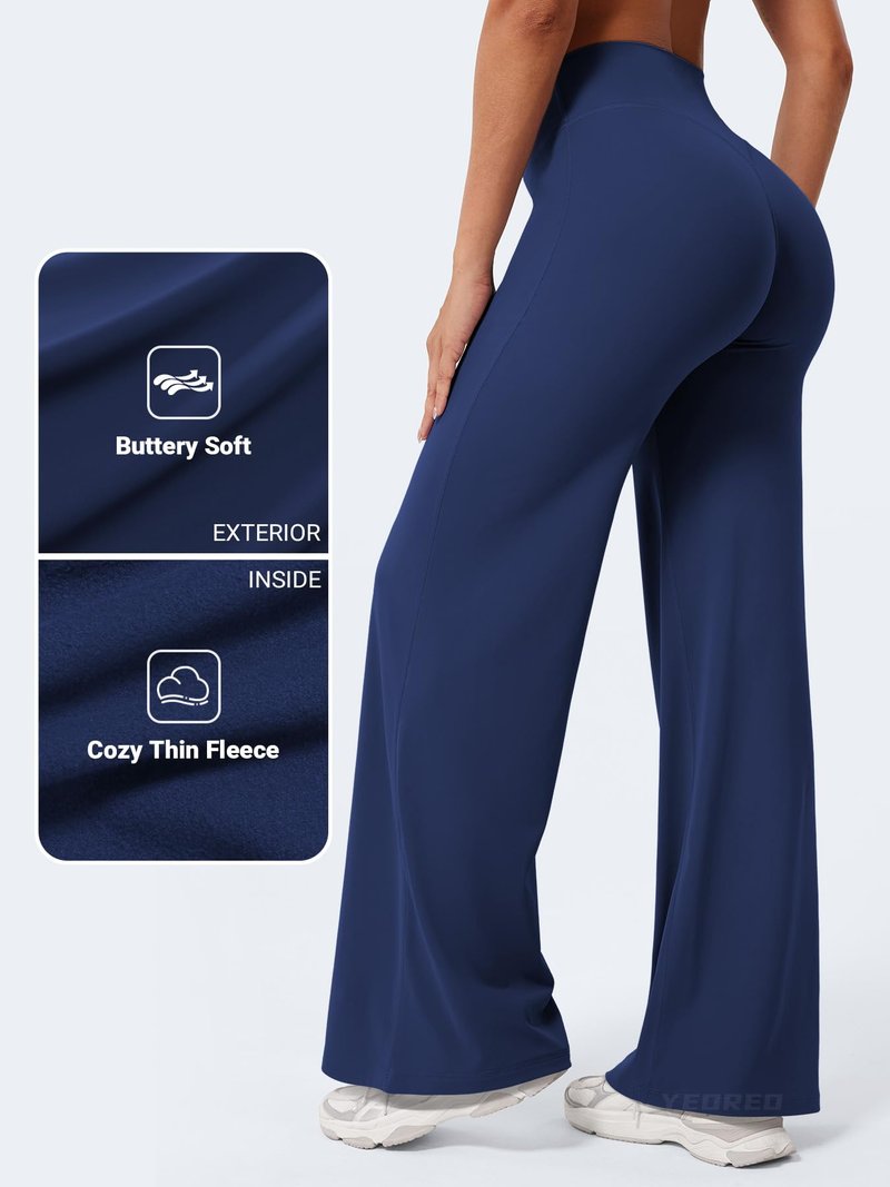 YEOREO Workout Leggings Womens No Front Seam Straight Leggings 31.5" Thin Fleece High Waist Buttery Eddiy Gym Yoga Pants Navy Blue M