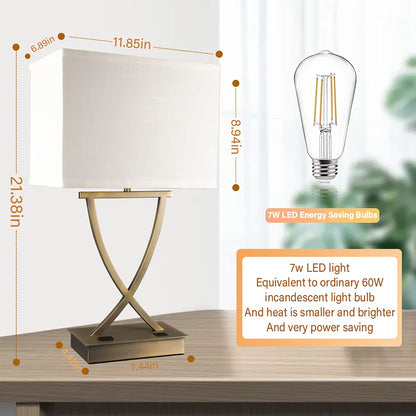 OYedis 3-Way Dimmable Touch Control Medium Table Lamp with Type C/USB Charging Port and 1 AC Outlet White Shade 21.38" Bedside Nightstand Lamp for Bedroom Living Room Office and Hotel Bulb Included