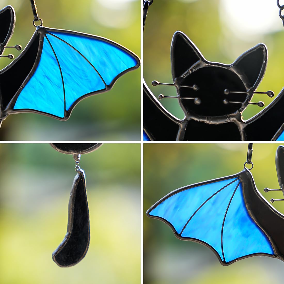 EPOGIFTS Black Cat Decor Stained Glass Suncatcher,Halloween Bat Cat Decor for Party,Cute Cats Gifts for Cats Lover Stained Glass Window Hanging,Halloween Ornament for Balcony,Yard
