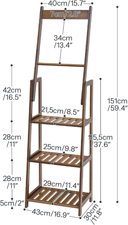 HOOBRO 3 Tier Ladder Shelf, Blanket Ladder, Bookcase Storage Rack Organizer, Bamboo Storage Shelf, Freestanding Shelving Unit, Farmhouse Ladder Rack for Living Room and Bedroom, Mocha MA123CJ01