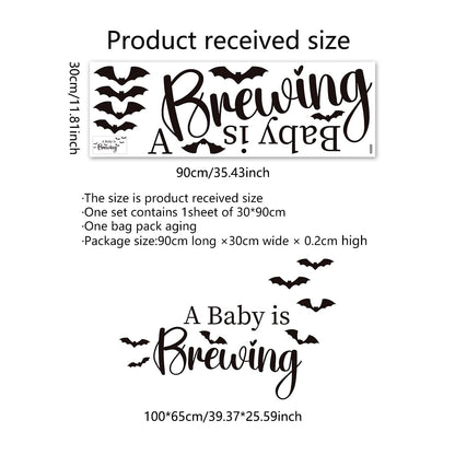 A Baby is Brewing With Bats Welcome Sign Decal for Halloween Witchy Baby Shower, October Fall Season, Haunted House Backdrop
