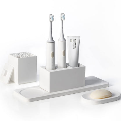 AUSAULAC Ceramic Toothbrush Holders for Bathrooms, White Bathroom Accessories Diatomite, Electric Toothbrush Holder Countertop with Toothbrush Holders, Soap Dish Set