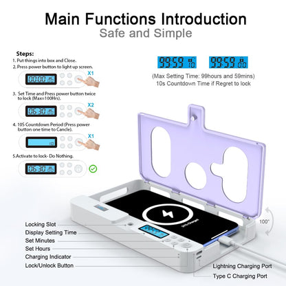 ySky Portable Phone Lock Box with Timer for iPhone and Android Phones, Self-Control Timed Phone Jail Locker to Help Kids,Students, Adults Focus Back, Unplug from Phones Boost Your Mental Wellness