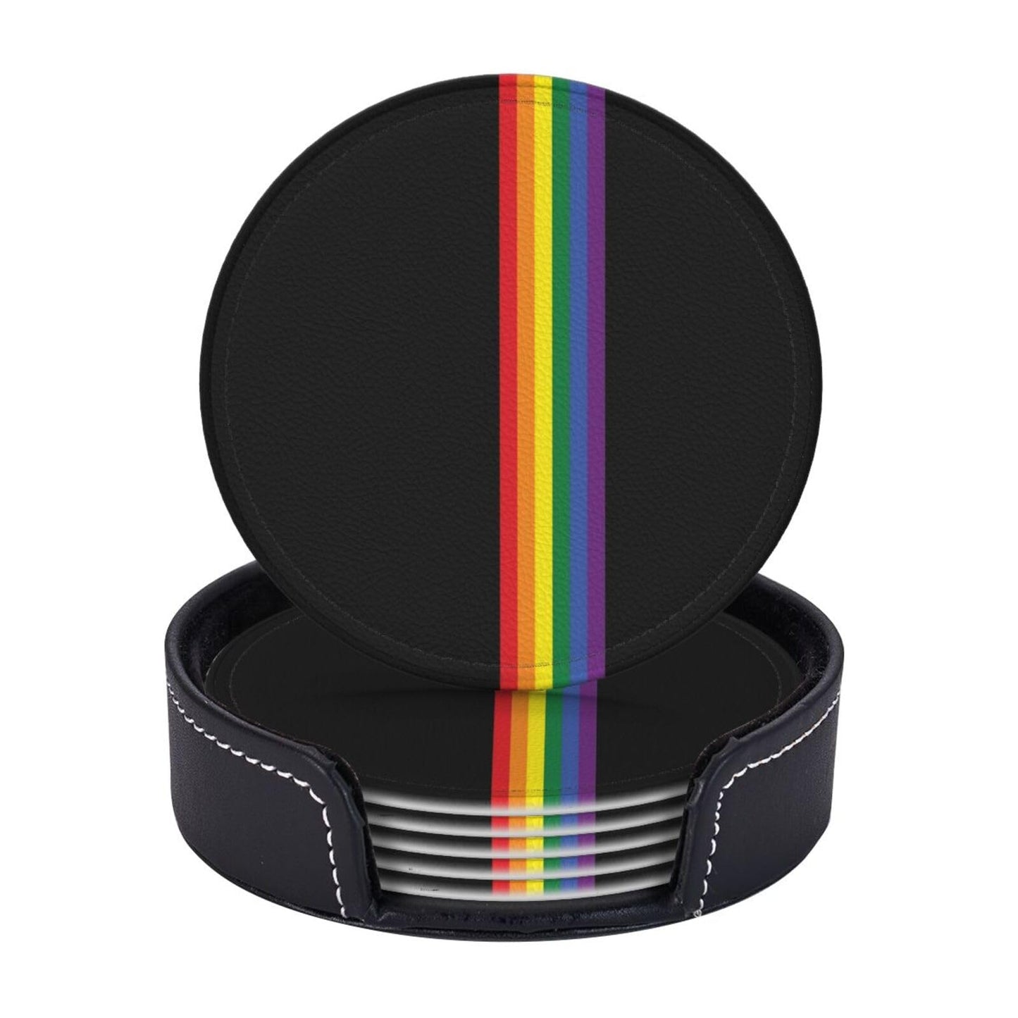 6pcs Rainbow LGBT Gay Pride Drinking Coasters Leather Coaster with Holder Coasters for Coffee Table Kitchen Table Bar, Home Office
