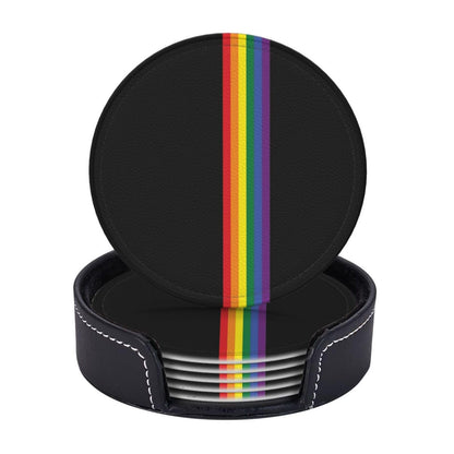 6pcs Rainbow LGBT Gay Pride Drinking Coasters Leather Coaster with Holder Coasters for Coffee Table Kitchen Table Bar, Home Office