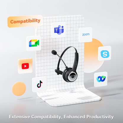 LEVN Wireless Headset with Mic for Work, Wireless Headset (Charging Base, Noise Cancelling & Mute Button), Long Battery Life, Bluetooth Headsets for Home/Office/Call Center/Laptop/Teams/Zoom, Black