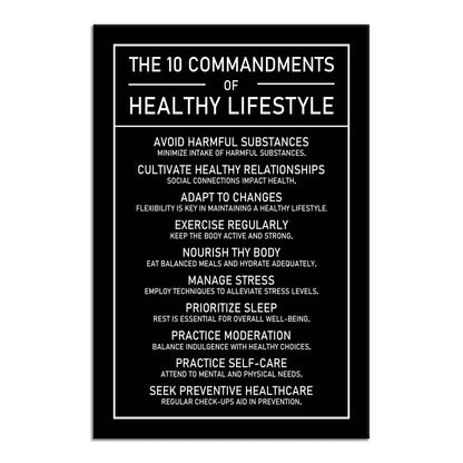 The 10 Commandments Of Healthy Lifestyle Motivational Canvas Wall Art Inspirational Exercise Healthy Growth Quote Poster Painting Prints for Office Living Room Home Decor Framed Artwork[12''W x 18''H]