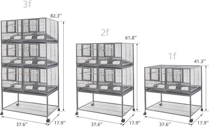 1F/2F/3F Stackable Center Divided Breeder Breeding Bird Flight Double Rolling Cage for Aviaries Canaries Cockatiels Lovebirds Finches Budgies Small Parrots. (Black Vein, 2F)