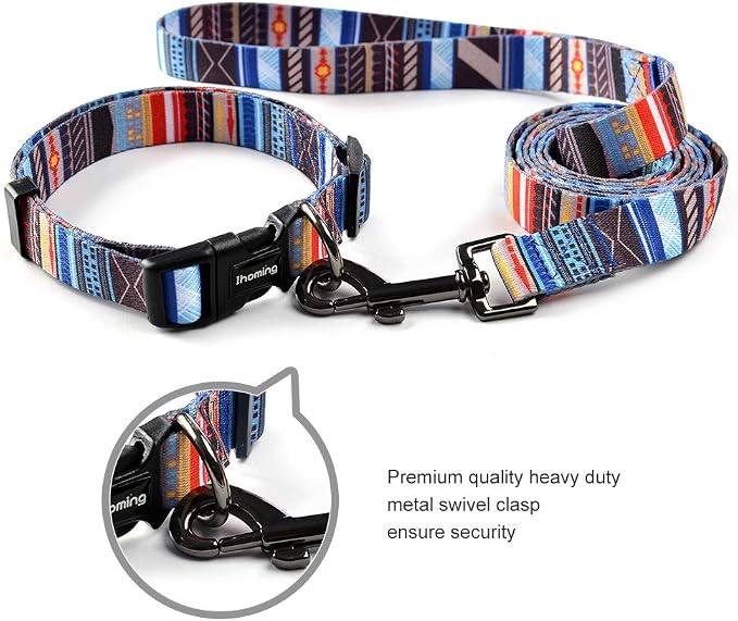 Ihoming Dog Collar and Leash Set for Daily Outdoor Walking Running Training, Splicing Design for Medium Boys Girls Dogs Cats Pets, M-Up to 45LBS
