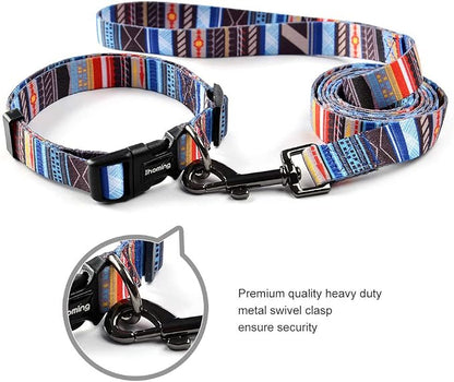 Ihoming Dog Collar and Leash Set for Daily Outdoor Walking Running Training, Splicing Design for Medium Boys Girls Dogs Cats Pets, M-Up to 45LBS