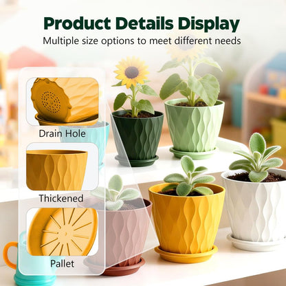 KEETUMOOD Plant Pots, Self Watering Planters with Drainage Holes and Trays, Flower Pots for Indoor Outdoor - 6 Pack(4/5/6/6.5/7/8 Inch) (Colorful)