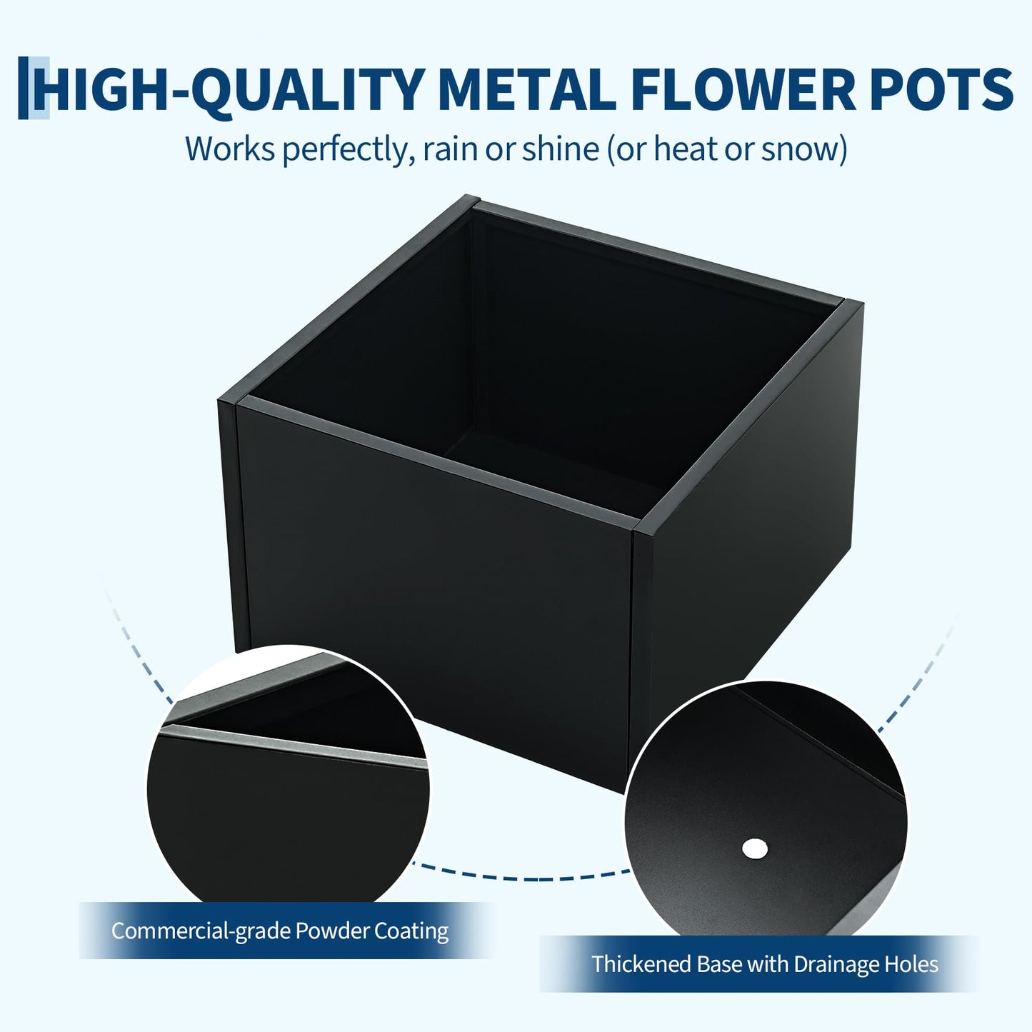 GarveeTech Metal Square Planter Box Tall Planters for Outdoor Plants Modern Heavy Duty with Drainage Holes for Outdoor Patio, Balcony, Yard, with Bottom