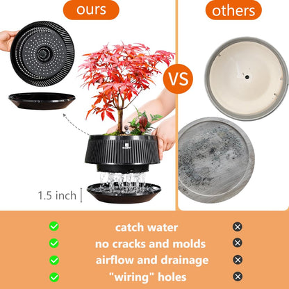 Meshpot 8 Inch Bonsai Pots with Drainage Tray, Set of 1, Plastic Imitate Ceramic Bonsai Tree Pot with Excellent Airflow, Large Succulent Pots for Indoor Plants, Juniper, Ficus, Chinese Elm, Cactus