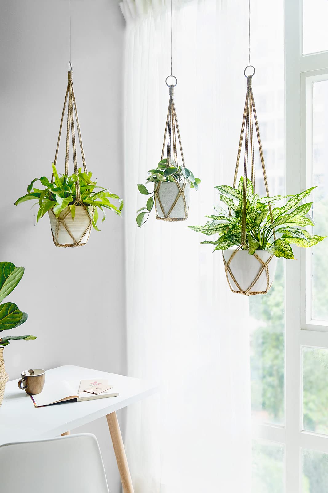 Dahey Macrame Plant Hanger with Hooks Indoor Hanging Planter Basket Handmade Woven Cotton Rope Flower Pot Crochet Plant Holder Stand for Boho Home Decor No Tassels