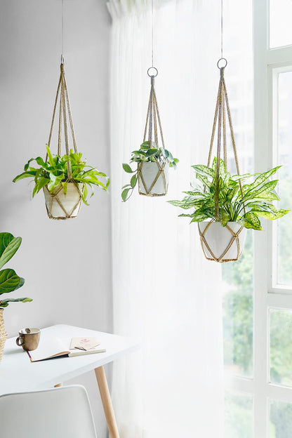 Dahey Macrame Plant Hanger with Hooks Indoor Hanging Planter Basket Handmade Woven Cotton Rope Flower Pot Crochet Plant Holder Stand for Boho Home Decor No Tassels
