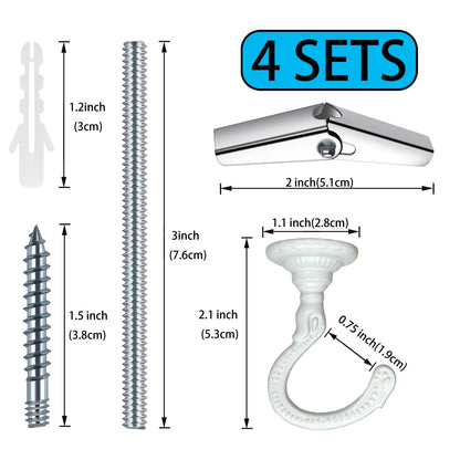 Evsteluo 4 Sets Heavy-Duty Ceiling Hooks with Complete Kit – Fit Wood, Cement & Drywall Ceilings for Hanging Plants (White)