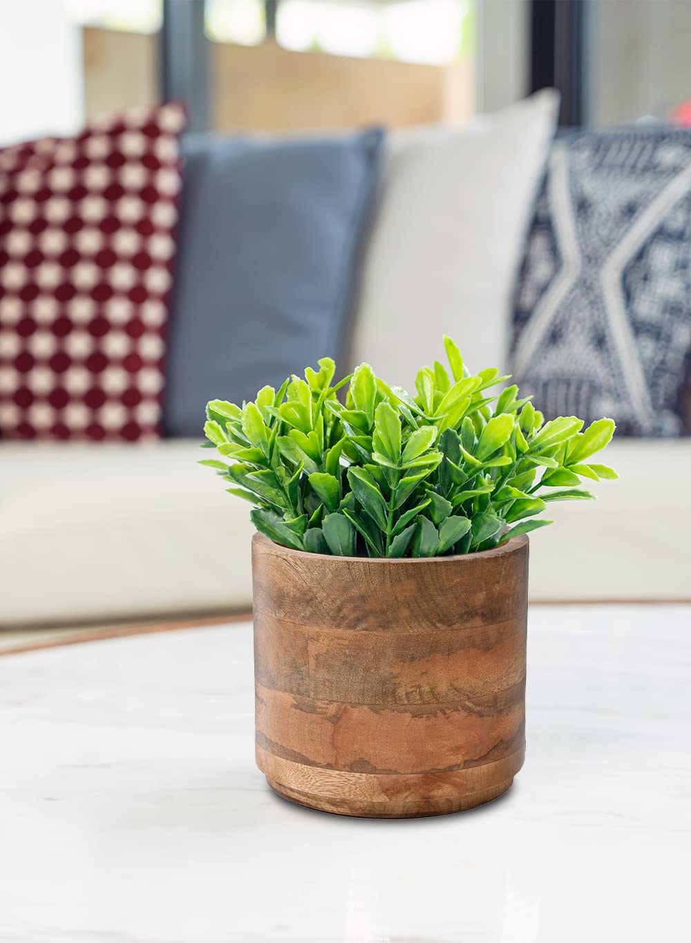Serene Spaces Living Set of 6 Medium Mango Wood Cachepot, Natural Wooden Pot for Faux Flowers & Plants, Potted Indoor Plants, Home, Office, Restaurant Decor, Measures 6.5" Diameter & 6" Tall
