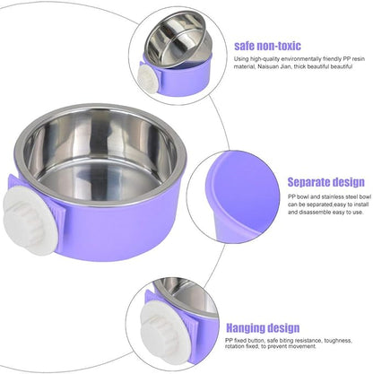 Crate Dog Bowl Removable Stainless Steel Water Food Feeder Bowls Cage Coop Cup for Cat Puppy Bird Pets