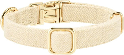 Luxury Soft Cotton Tweed Fabric Dog Collar & Leash Set with Gold Buckle – Durable Fabric, Stylish Design for Everyday Walks(Small Cream)