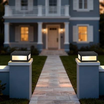 Smplhavn 11.81" Solar Post Lights Glass, 3000K LED Outdoor Lamp Post Light, IP54 Waterproof Solar Pillar Lights Outdoor, Dusk to Dawn Column Lighting for Posts Fence Outside Entrance Yard Driveway