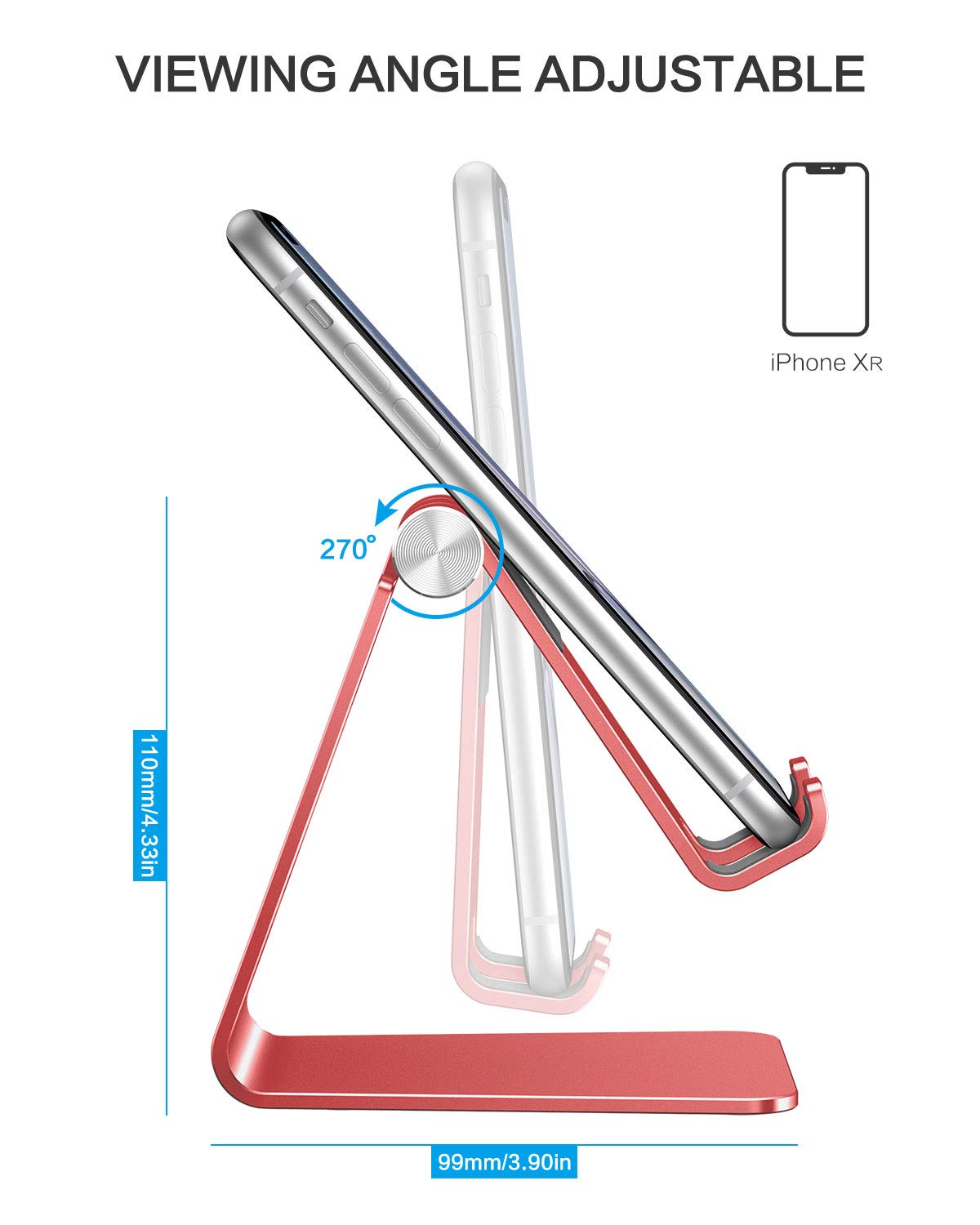 OMOTON Adjustable Cell Phone Stand, C2 Aluminum Desktop Phone Holder Dock Compatible with iPhone 15 14 13 Xs XR 8 Plus 7 6, Samsung Galaxy, Google Pixel, Android Phones, Red