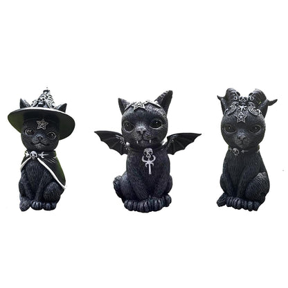 Dianreno Gothic Black Cat Figurines 3-Set,Black Cat Halloween Decoration