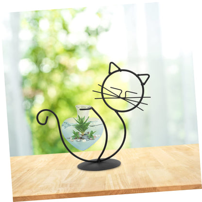 BESTOYARD 2pcs Cat Wrought Iron Vase Desktop Plant Terrarium Flowers Vase Air Plant Hanger Iron Art Frame Vases Cactus Decor Iron Succulent Terrarium Glass Simple Flower Arrangement, As Shownx2pcs