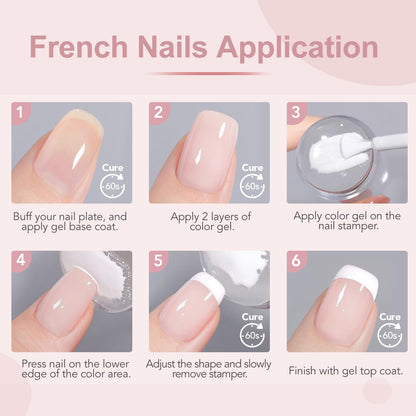 GAOY French Manicure Kit, Nail Stamper and 2Pcs Gel Nail Polish, Include Nude Jelly Pink White Colors for French Tip, UV Light Cure
