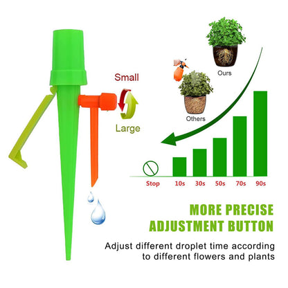 New Upgrade Plant Self Watering Spikes Devices, Plant Drip Irrigation System with Slow Release Control Valve Switch - Adjustable Watering Devices for Outdoor Indoor Garden Plants (15, Orange+Green)