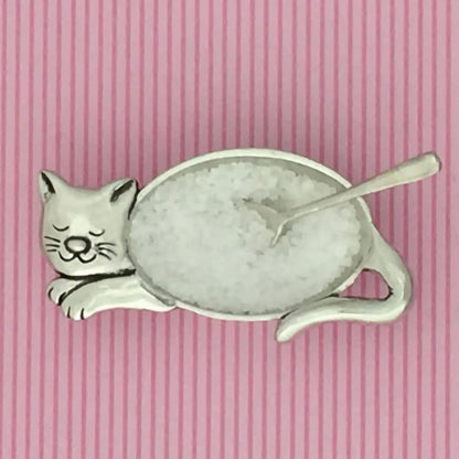 Basic Spirit Cat Salt Bowl with Spoon Pewter Cellar Container for Spices Snacks Side Dishes Pet Animal Lover Gift