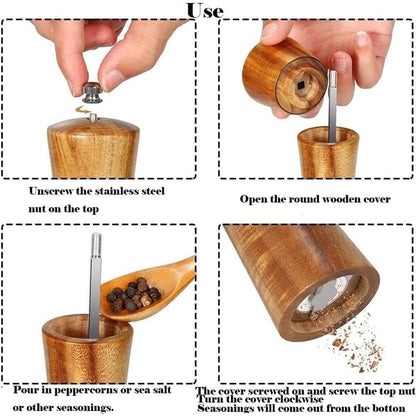 MNADSFKJ 2 Pack Acacia Wooden Salt and Pepper Grinder Set Refillable Salt and Pepper Mills Adjustable Coarseness, Acacia Wood with Ceramic Core Peppercorn Shaker Tableware Birthday Gifts